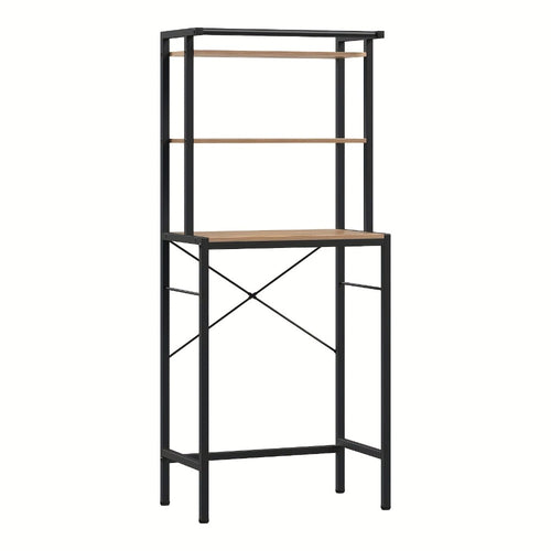1pc Estante para Lavadora, Estante WC sobre la Lavadora, Armario de Lavadora, Armario de Baño, 3 Estantes, Toallero, Material Metal y Madera, 67x162x40cm