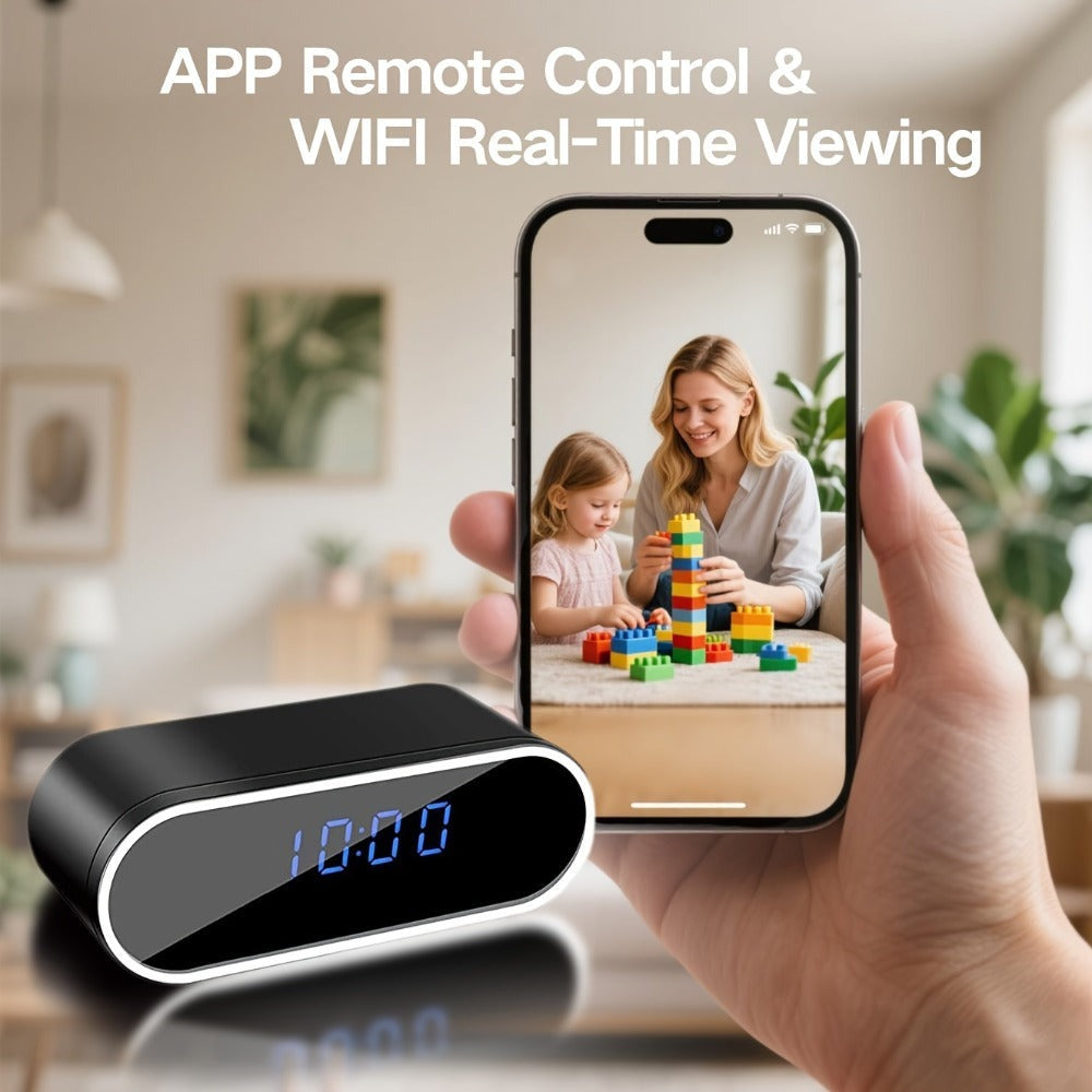 Reloj Wifi de moda con cámara 1080P, visión nocturna, reconocimiento inteligente AI, detección de movimiento, punto de acceso AP de red local, notificación de alarma con video de 6 segundos y correo electrónico, visualización remota en teléfono móvil, bat