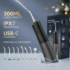 Irrigador bucal portátil recargable, hilo dental con agua para dientes, irrigador dental inalámbrico profesional 8 boquillas 5 modos, IPX7 a prueba de agua 300ML para limpiar los dientes, hogar y viaje