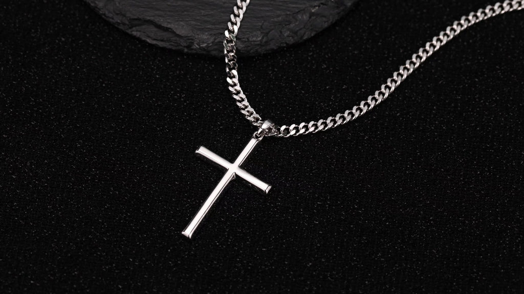Collar con colgante de cruz de plata 925 con diseño de cadena clásica, adiciones de joyería estilo fiesta hip-hop, regalo para el Día de San Valentín, Día del Padre, incluye embalaje en caja de regalo