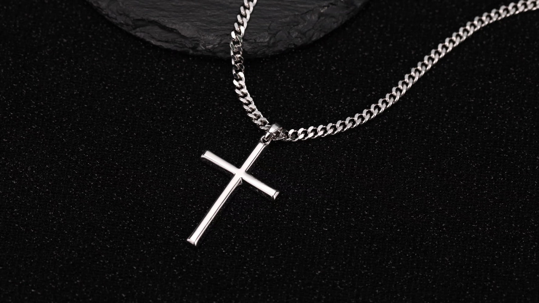 Collar con colgante de cruz de plata 925 con diseño de cadena clásica, adiciones de joyería estilo fiesta hip-hop, regalo para el Día de San Valentín, Día del Padre, incluye embalaje en caja de regalo