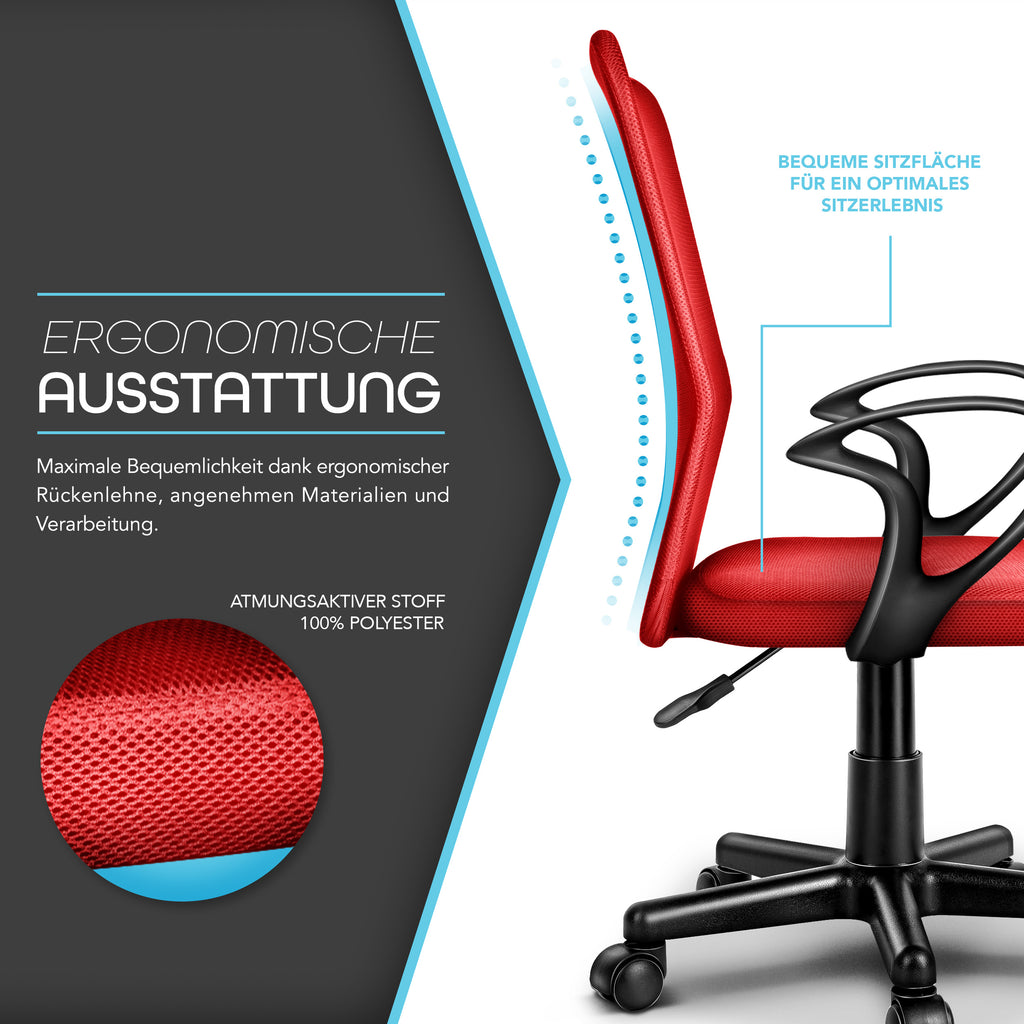 Silla de Oficina TRESKO® con Reposabrazos, Altura Ajustable Continua | Silla Giratoria de Malla Transpirable | Silla de Escritorio con Ruedas de Plástico Ligeras, Superficie Acolchada, Ajuste Ergonómico | Silla de Ordenador Ideal para Oficina en Casa, Hab