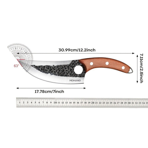 1 cuchillo de cocina de 12.2 pulgadas con orificio, hoja afilada de acero inoxidable y mango cómodo. Ideal para cortar verduras, frutas, carnes, pescado y para deshuesar o asar a la parrilla. Fácil de transportar y una excelente opción de regalo.