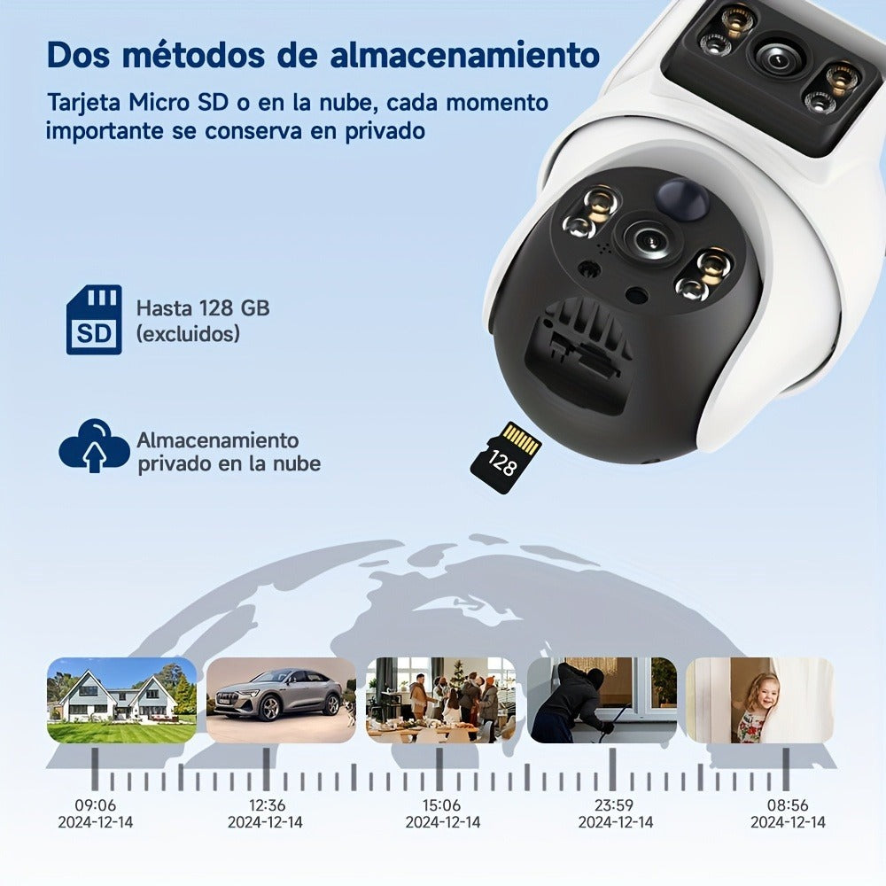 Cámara Solar Dual Lens 8MP 4G, Detección PIR de Humanoides, Audio Bidireccional, Visión Nocturna a Color, Detección de Movimiento, Alertas por Notificación, con Tarjeta SIM