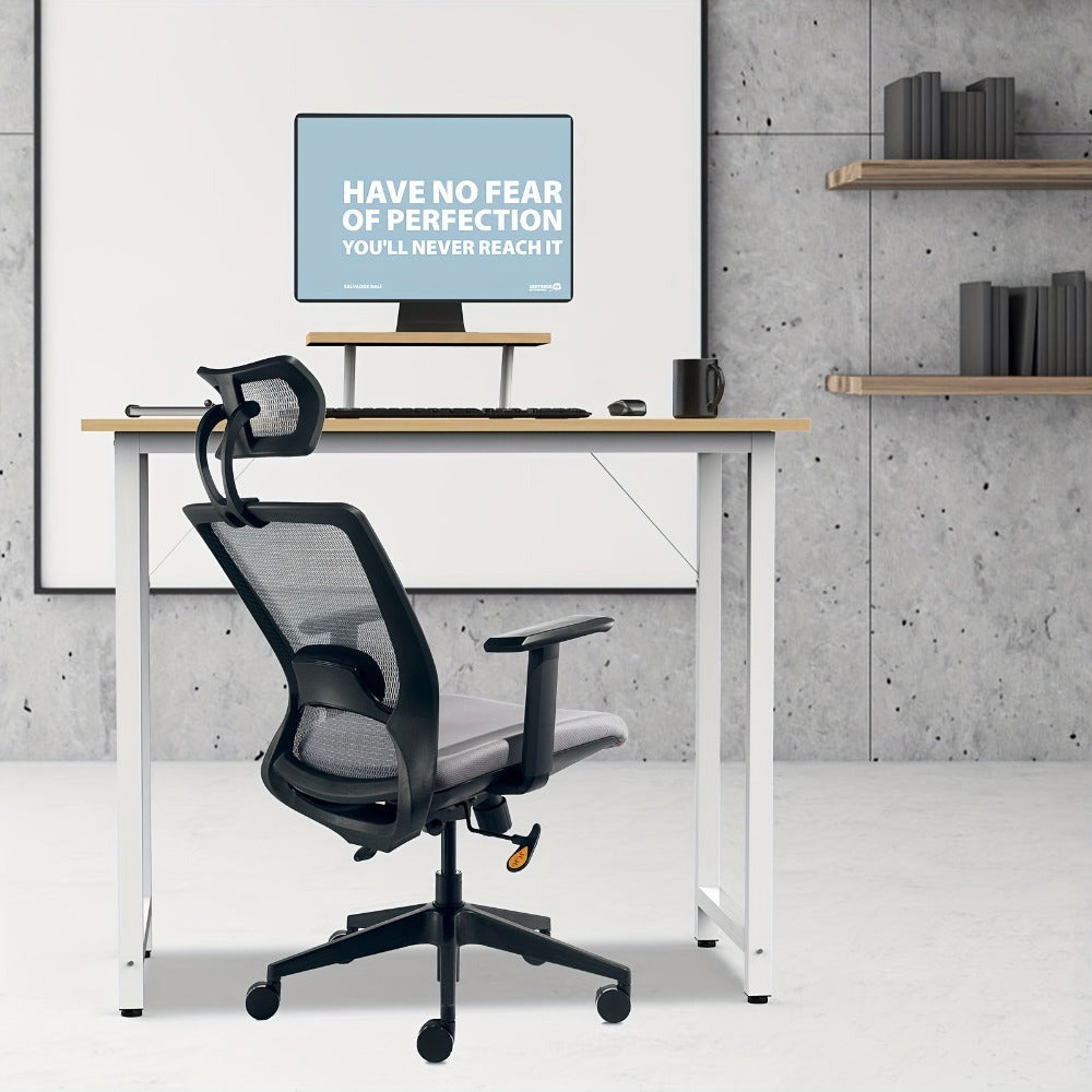Oficinas para ordenadores de sobremesa pequeños con soporte de pantalla extraíble, mesa de escritorio para PC fácil de subir con estructura metálica, escritorio de juegos para estudiar, jugar y trabajar, de madera
