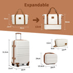 Juego de maletas de 2/4 piezas color blanco crema, carcasa rígida de ABS con trolley, candado TSA, 4 ruedas giratorias, maleta de viaje