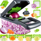 1 Juego de Picadora Manual de Verduras 16 en 1, con 8 Cuchillas, Recipiente, Pelador y Filtro, Fácil para Preparar Comidas, Cortador Profesional de Cebolla, Zanahoria y Ajo, Utensilios de Cocina