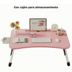 Mesa plegable multifunción para cama y sofá con portavasos, 60×40×28 cm, mesa auxiliar con atril para leer en la cama, bandeja multifunción para ordenador, libros, trabajo y estudio en casa (con cajón / sin cajón)