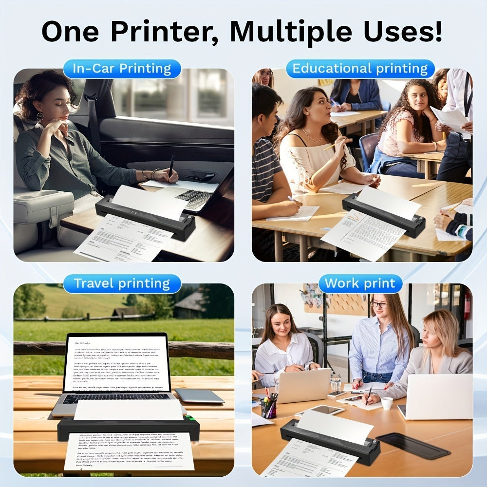 Impresoras Portátiles Inalámbricas para Viajes, Impresora Térmica Inalámbrica Mini sin Tinta Mejorada Compatible con Android, IOS y Portátil, Soporta 21.59cm X 27.94cm Carta de EE. UU. y A4, Impresora Móvil Pequeña Portátil para Viajes y Hogar (con 3 hoja