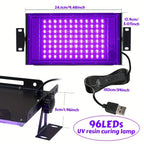Lámpara de curado de resina Pro de 144/96 LEDs, con área de cobertura más grande y luces más concentradas, luz de resina portátil para moldes de resina, fabricación de joyas, con 144/96 cuentas LED de alta calidad, con enchufe USB y interruptor y cable de