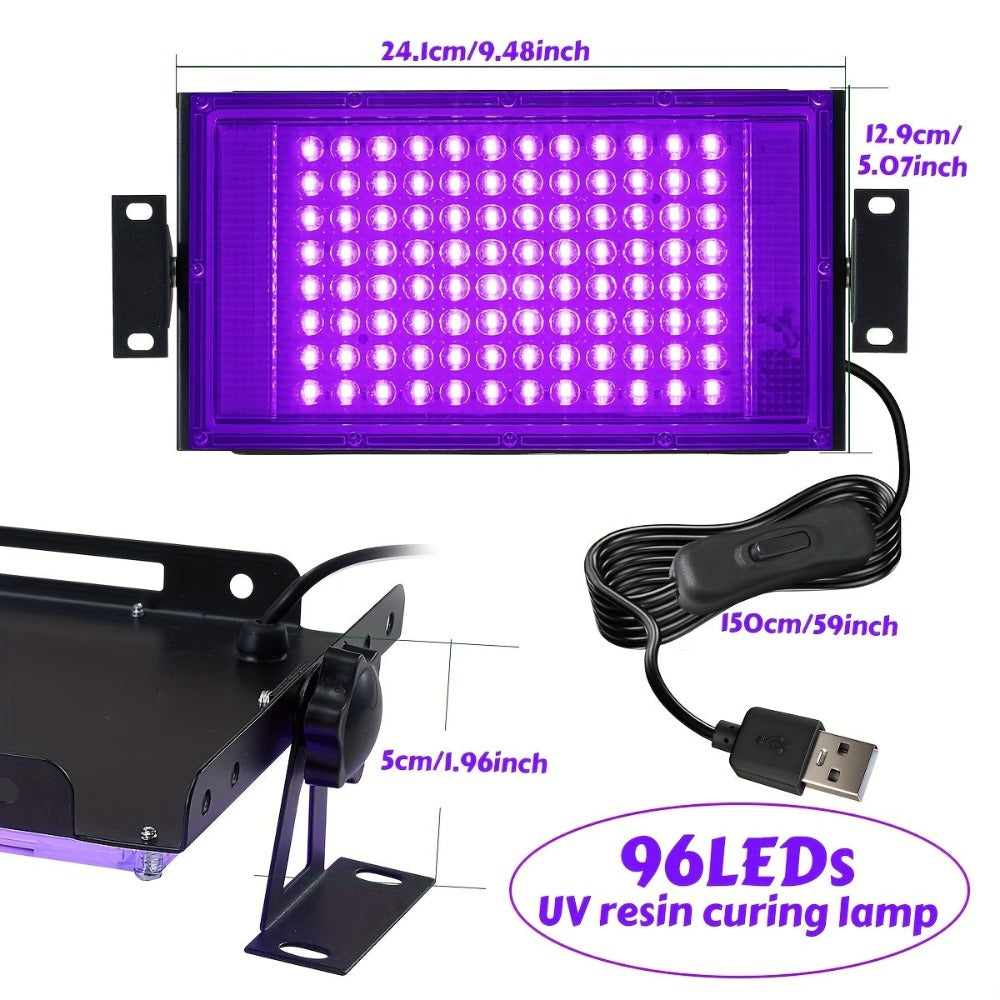 Lámpara de curado de resina Pro de 144/96 LEDs, con área de cobertura más grande y luces más concentradas, luz de resina portátil para moldes de resina, fabricación de joyas, con 144/96 cuentas LED de alta calidad, con enchufe USB y interruptor y cable de
