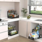 2 estantes metálicos para fregadero, estantes de almacenamiento de gabinete de 2 pisos con cajones deslizantes, gabinetes de almacenamiento extraíbles para fregadero, cocina, baño, despensa, estantes multiusos para fregadero, organizadores debajo del freg