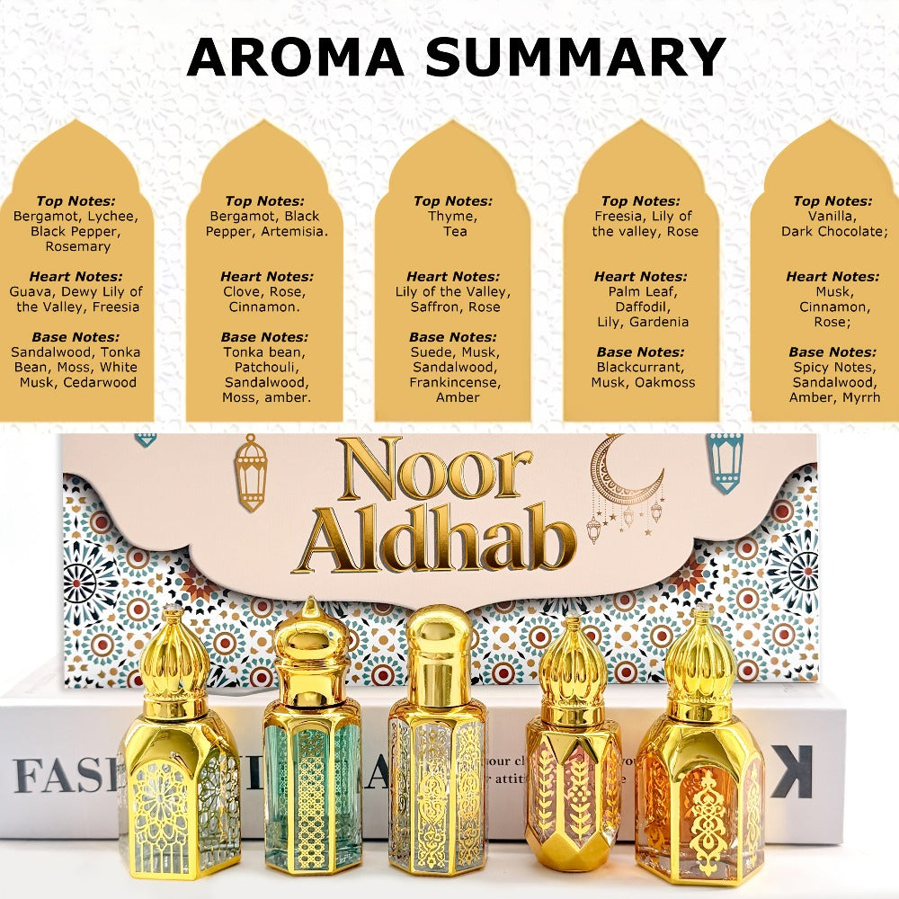 Set de Cinco Aceites Esenciales Árabes con Fragancias Únicas, Eau de Toilette Fresco (15 ml x 5), Fragancia de Larga Duración, Eau de Toilette Unisex con Aceite Esencial, Adecuado para Regalos del Día de la Madre, San Valentín, Perfume para el Cabello par