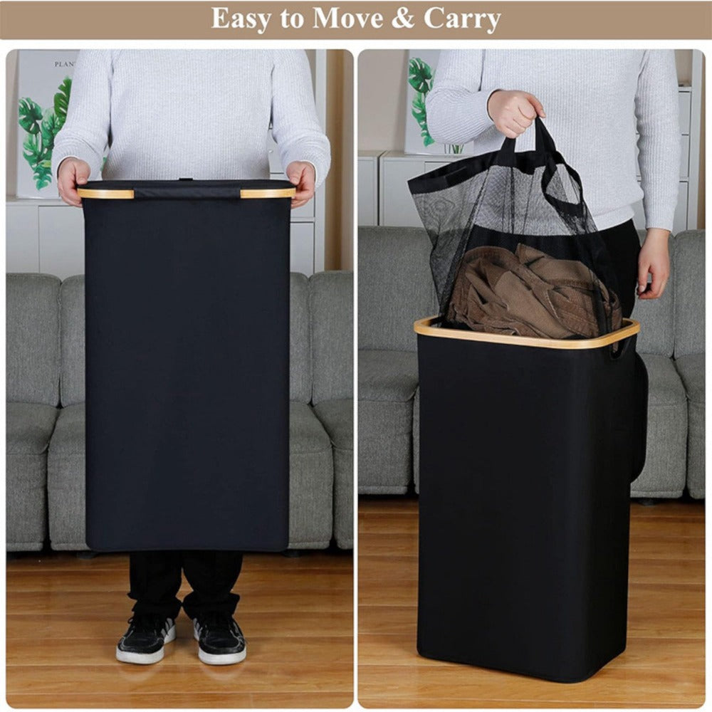 Cesto de Ropa Sucia con Tapa y Asas: 72L o 100 L,2 Clasificaciones, Plegable, Bolsa Interior a Maquina - Solucion Elegante y Pratica para la Lavandera en tu Dormitorio,Cubo Ropa Sucia