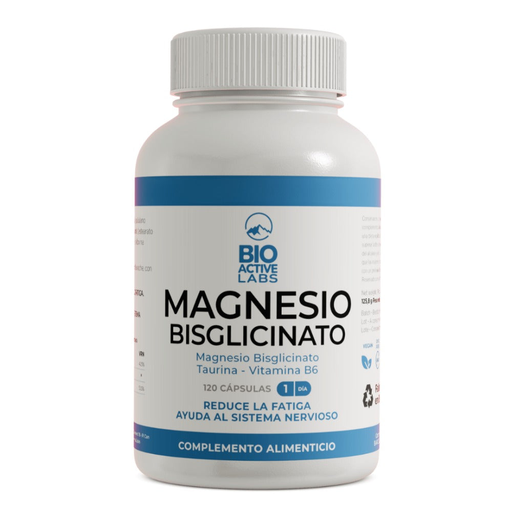 Magnesio Bisglicinato Vitamina B6 | 120 cápsulas | BioActiveLabs® | Fabricado en Europa GMP.