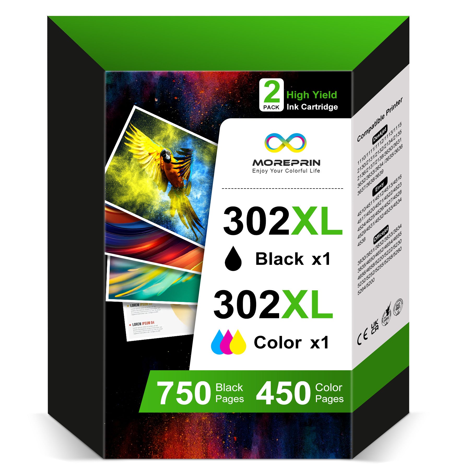 Cartucho de tinta negra compatible HP 302XL para impresora HP DeskJet 1110, DeskJet 2130 3630 3636 3639, OfficeJet 3830 3831 3833, OfficeJet 4520 4525 4527 4650 4652 4655 5230, Envy 4520 4525, 2 unidades