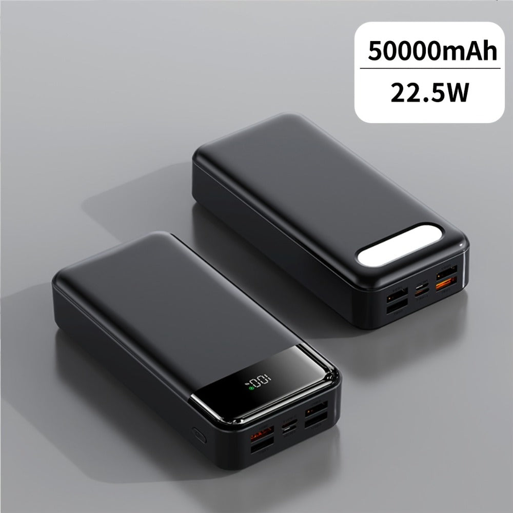 Power Bank de Alta Capacidad 50000mAh con Carga Súper Rápida, Interfases USB/Type-C/Micro, Equipado con Lámpara LED y Pantalla de Nivel de Batería. Adecuado para Cargar Rápido iPhone y Dispositivos Android. Fuente de Energía de Emergencia
