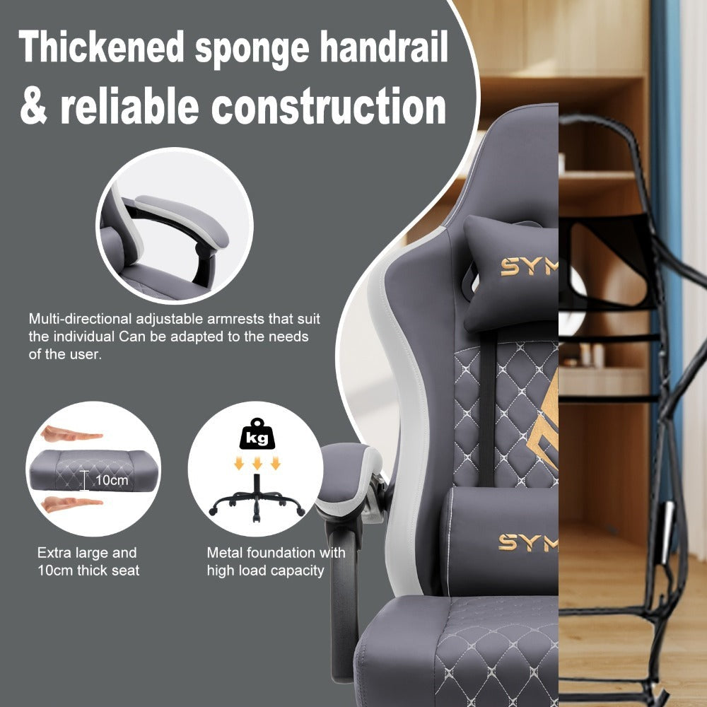 Silla de Oficina con Reposapiés, Silla Ergonómica, Silla Giratoria Ajustable con Soporte Lumbar, Silla de Oficina en Piel PU