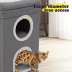 Rascador para gatos | Casa de Árbol para Gatos Moderna y Grande de 2 Pisos con Rascador, Cueva Oculta & Túnel, Mueble Doblable en Formato Caseta