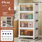 Un juego de cuatro armarios grandes blancos plegables con tapas y ruedas, perfectos para ahorrar espacio en armarios para ropa, ropa de cama, snacks y juguetes - Organizadores duraderos, ideales para dormitorios y salas de juegos