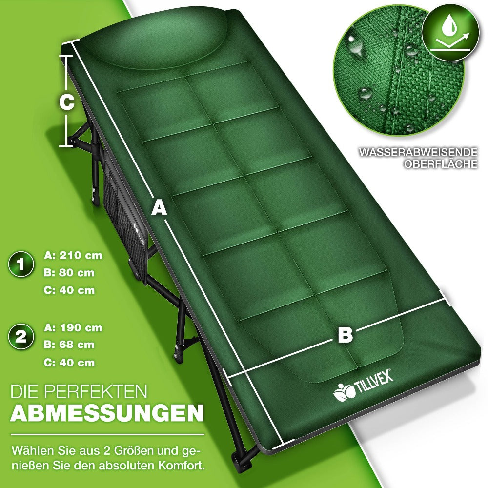 Tillvex® Cama Plegable para Camping con Bolsa de Transporte, Soporta Hasta 200 kg, Cama Extra Ancha para Camping, Cama de Campaña, Cama de Pesca para Uso en Exteriores e Interiores, Cama Plegable para Invitados, Portátil para Jardín, Camping, Pesca, Festi