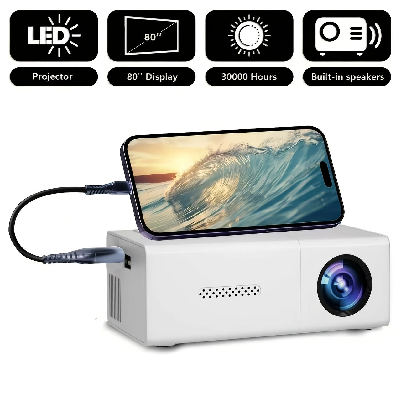 Proyector | Proyector de vídeo portátil mini ZRZTM con soporte Full HD 1080P, nativo 720P, pantalla LCD tipo Smart TV, compatible con
