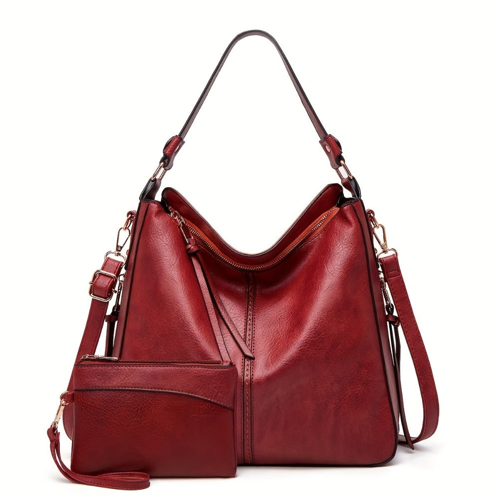 Bolso Hobo de PU para Mujer con Bolso Pequeño, Bolso de Hombro de Gran Capacidad en Color Sólido, Ideal para el Día a Día y Viajes