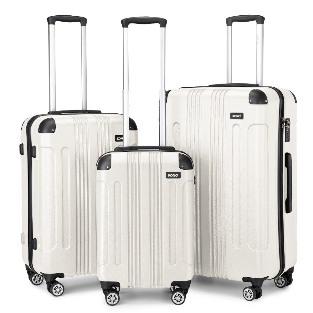 Juego de 3 maletas beige con diseño de panda, equipaje rígido de ABS para camping con ruedas giratorias y cerradura de combinación, regalo para la vuelta al cole, Black Friday, Día de Acción de Gracias y Navidad