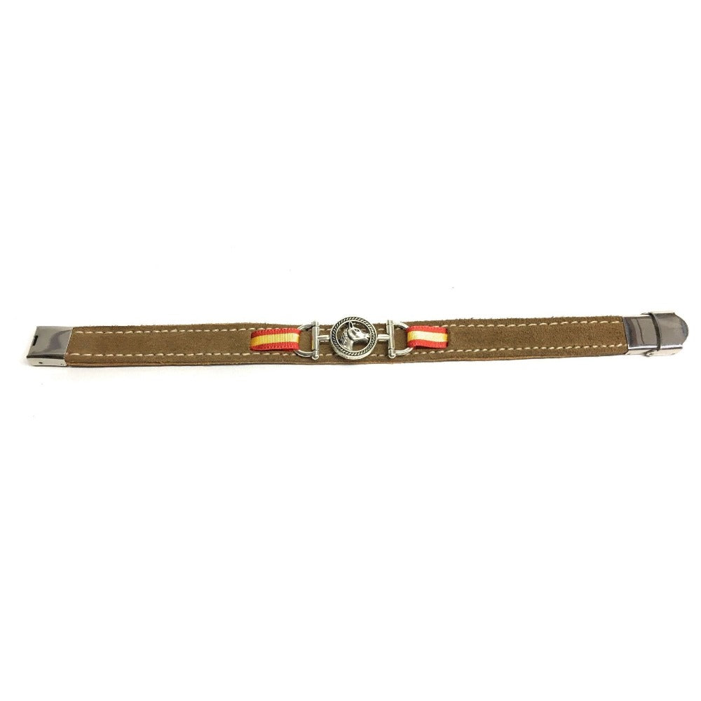 Pulsera De Cuero Figura Estribo y Figura Caballo | Bandera De España | Complementos de Moda Unisex