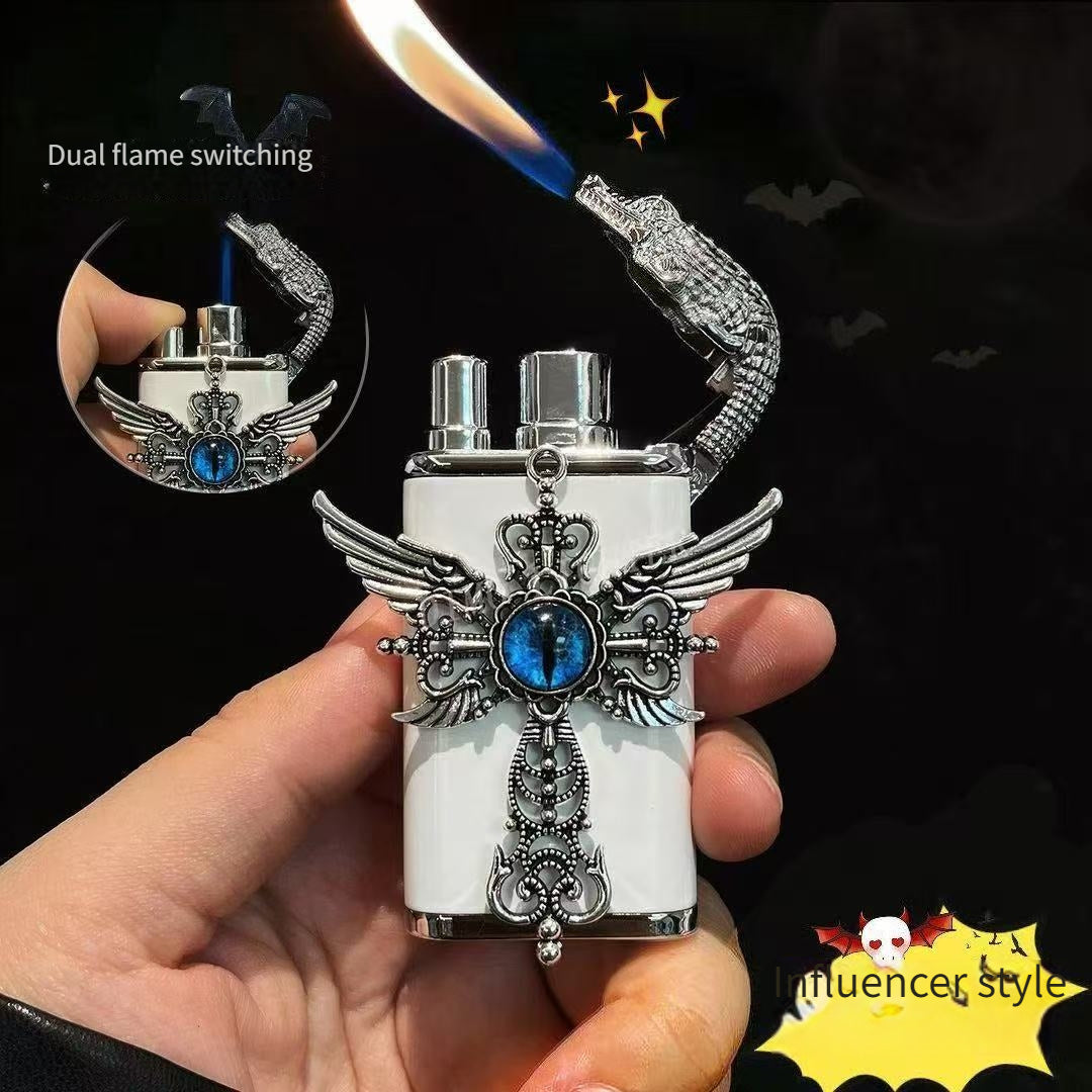 Encendedores recargables | Encendedor de Cocodrilo Hecho a Mano con Doble Llama Recta a Prueba de Viento, Inflable, de Alto Valor y Alta Gama