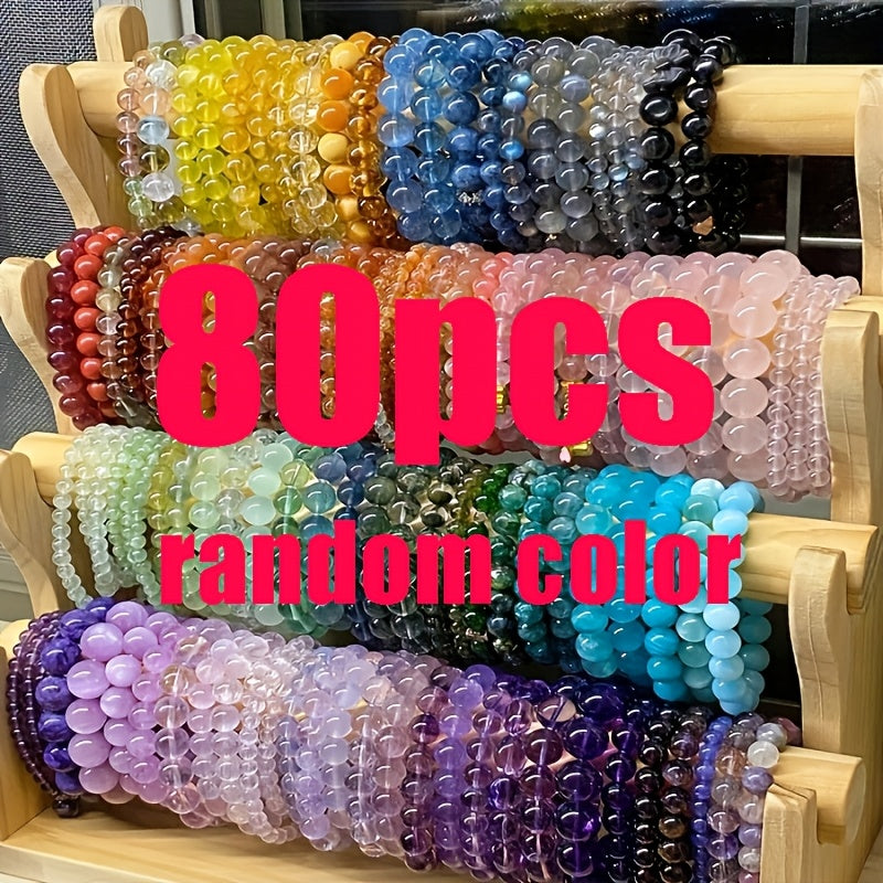 Juego de 80 pulseras elásticas de 8 mm con cuentas de cristal de colores vibrantes y aleatorios (80 pulseras de cuentas) - Estas cuentas multicolores son perfectas para uso diario, celebraciones y ocasiones especiales - Un accesorio versátil para cualquie