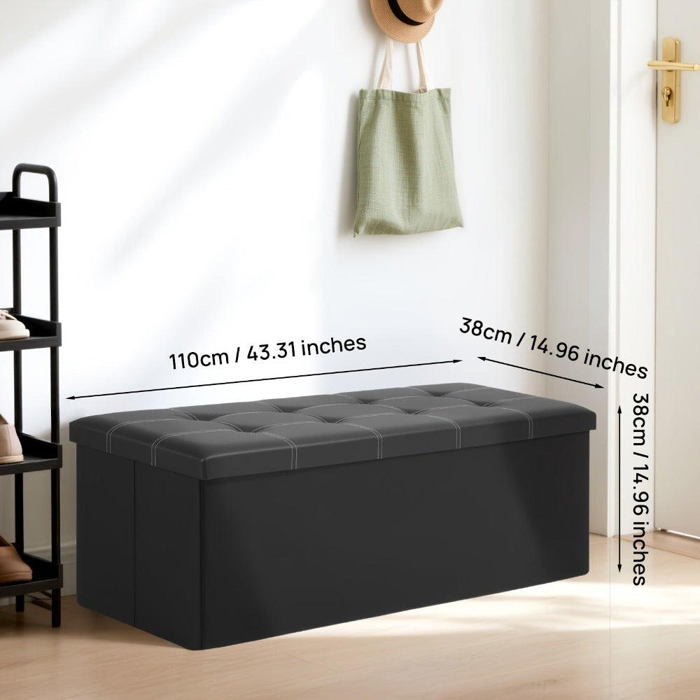 Taburete Plegable de Cuero con Doble Costura, Material de Cuero Fácil de Almacenar, Gran Capacidad de Carga Ideal para Sentarse, Taburete para Cambiar Zapatos en el Sofá, Banco de Almacenamiento, Banco Largo, Caja Taburete
