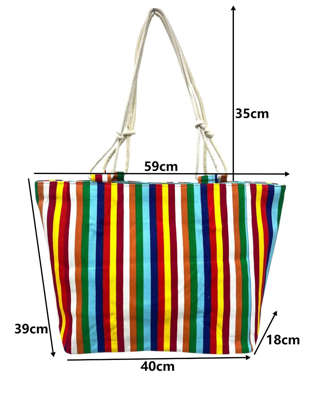 TOTE BAG Grande Rayas Multicolor – BOLSO DE PLAYA de Lona con Asas de Cuerda, Capacidad Extra, 6 Colores Disponibles