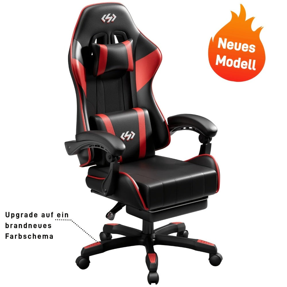 Silla de gaming ergonómica con inclinación ajustable y reposapiés, silla de oficina con reposacabezas y soporte lumbar, hecha de material duradero, ideal para trabajo y ocio