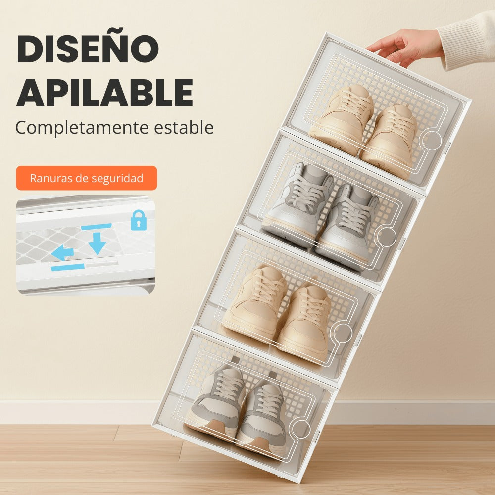 RELAXTY Pack Organizador de Calzado – Cajas DE Zapatos Transparentes Apilables con Apertura Frontal, Sistema Antivuelco y Ventilación