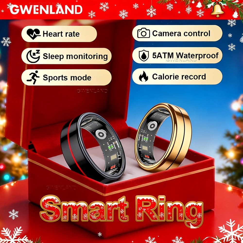 Anillo Inteligente GWENLANDFashion - Conexión Inalámbrica, Gestión de Fitness y Sueño, Capacidad de Batería 15mAh (Talla 8) / 18mAh (Talla 9-13), Fotografía de Ondas, Múltiples Modos Deportivos, Material de Acero Inoxidable - Ideal para la Vida Diaria, Fi