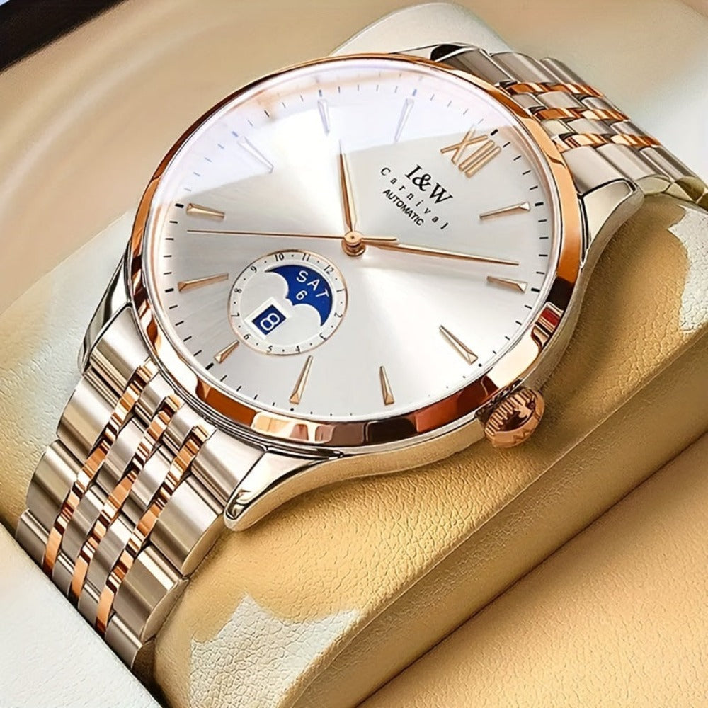I&W Carnaval Marca de Alta Gama Reloj Mecánico para Hombre Acero Inoxidable Espejo de Sapo Reloj Deportivo de Moda para Hombre Regalos de Vacaciones, Sin Batería