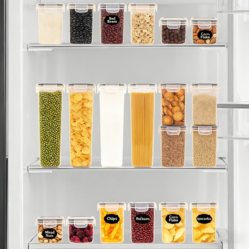Contenedores Sellados para Alimentos 48/20 piezas, Organizador y Almacenamiento de Gabinetes de Cocina de Múltiples Tamaños, Latas de Plástico Sanas para Granos, Harina, Azúcar, Pasta, Incluyendo Etiquetas y Marcaciones (24/10 Tapas y 24/10 Frascos)