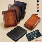 Cartera de Cuero Genuino para Hombre con Juego de Tarjetas de Bendición, Bloqueo RFID, Ultra Delgada, Piel de Vaca de Primera Calidad, Porta Tarjetas de Identificación y Crédito Multifuncional Compacto, Regalo para Navidad, Día de San Valentín y Día del P