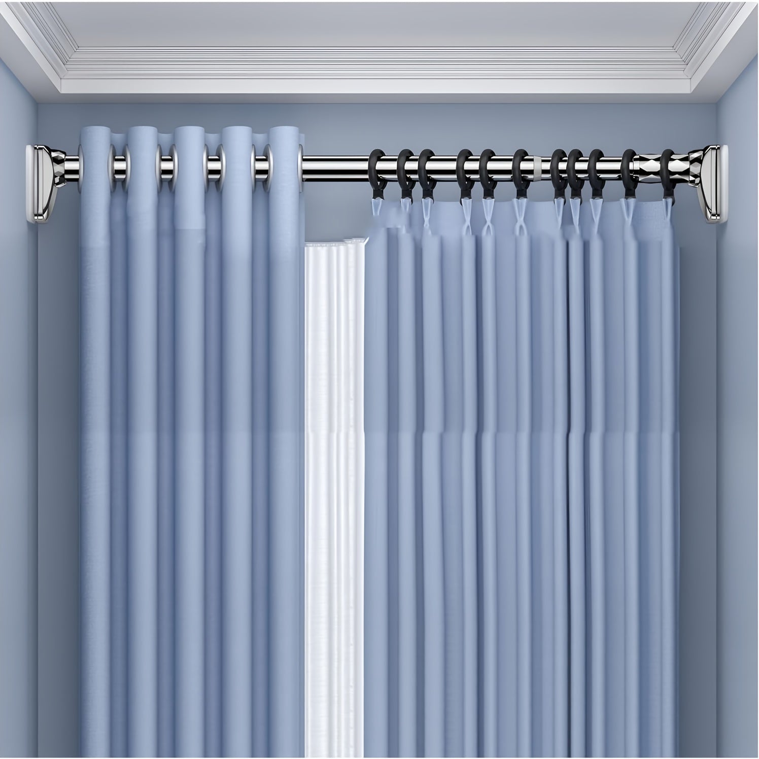 Barra de cortina de ducha ajustable de acero inoxidable, barra de tensión para cortinas, para ventana, armario, cocina
