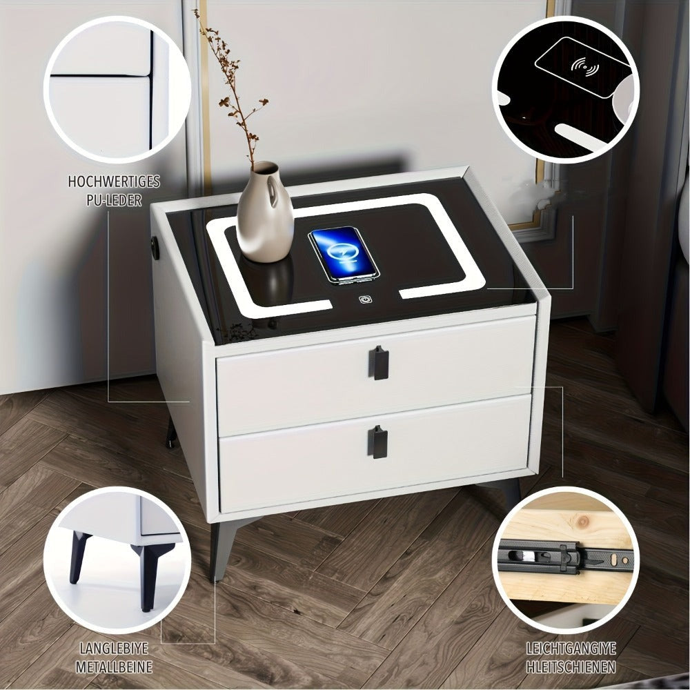 Mesita de noche, organizador de mesita de noche con luz LED, mesita de noche de 2 cajones, cómoda para sala de estar/dormitorio
