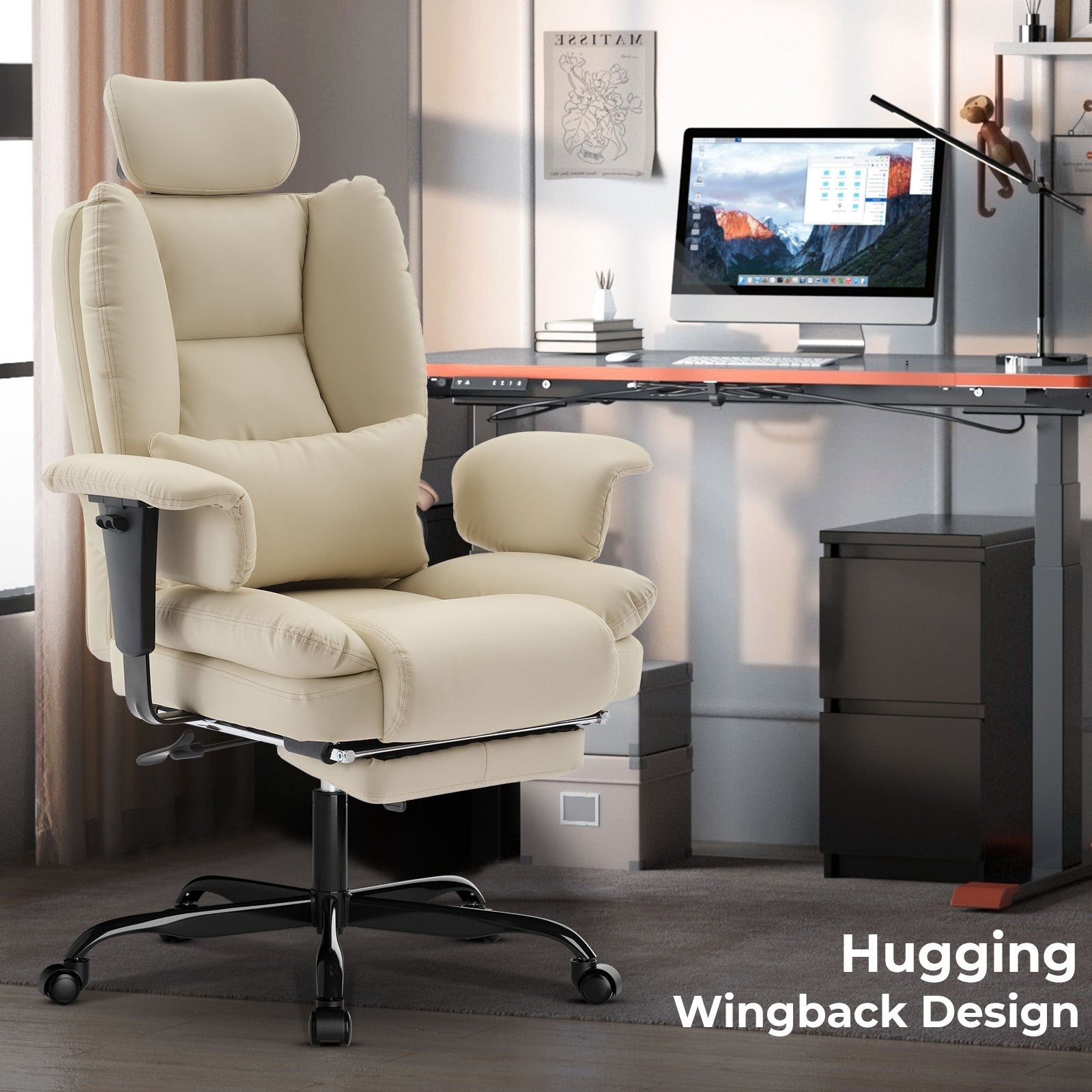 Silla de oficina | Silla de Oficina | Silla Ergonómica para Oficina | Silla Giratoria para Escritorio | Silla de Oficina en Beige,, Blanco