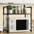 2/3 Niveles Soporte para microondas para encimera, Rejilla Para Horno Microondas Metal, Soporte Para Microondas Y Horno Cocina Con 4/8 Ganchos, Tiendas de condimentos, Adecuado para cocinas (Blanco / Negro)