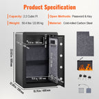 VEVOR Seguro, 2.2 pies cúbicos Caja Fuerte para el Hogar, Caja de Seguridad de Acero con Huella Digital, Teclado Digital y 2 Llaves, Caja Fuerte con Bolsa Grande a Prueba de Fuego, Protege Efectivo, Oro, Joyas, Documentos, 15.8x13x23.6 pulgadas