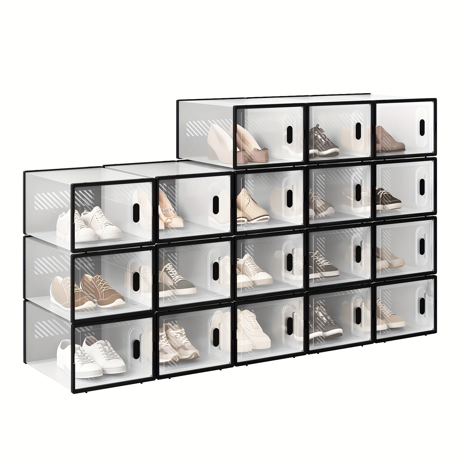 Caja de zapatos apilable, caja de zapatos con puerta magnética, caja de plástico para guardar zapatos, organizador de zapatos plegable para tamaños inferiores a 42, 35X19X25 cm