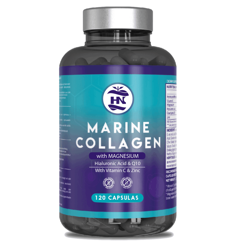 Colágeno Marino Hidrolizado con Ácido Hialurónico, Coenzima Q10, Vitamina C y Zinc | 120 Cápsulas | Suministro para 2 Meses