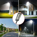 Luz de calle solar con sensor de movimiento y mando a distancia de 504 LED, luz solar de jardín con 3 modos de iluminación, reflector de seguridad de gran angular de 270°, luz de patio exterior de doble hilera superbrillante, para emergencias en calles co