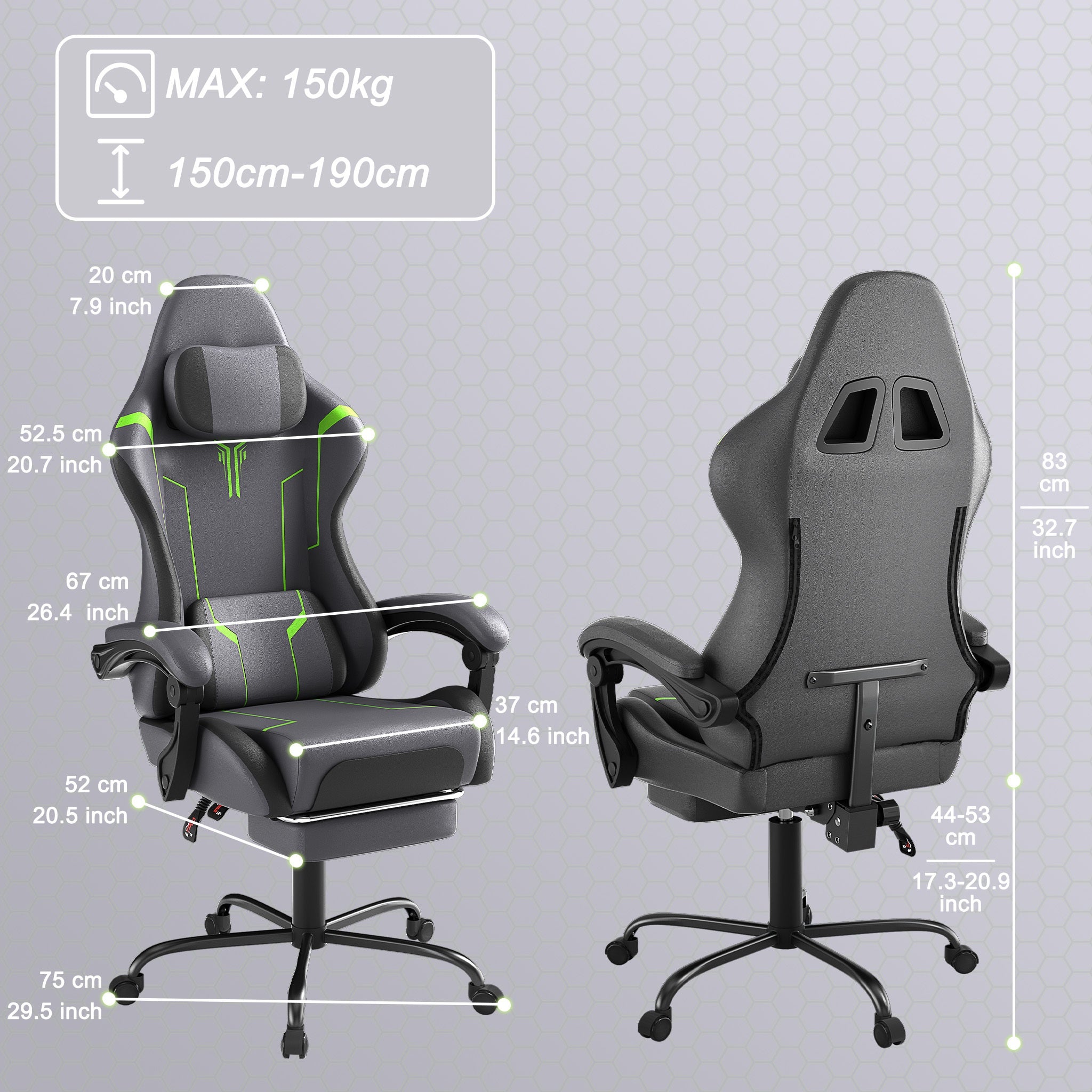 Silla Gaming Ergonómica con Soporte Lumbar Ajustable, Reposacabezas, Reposabrazos y Reposapiés, Ideal para Oficina y Gaming en PC, con Inclinación de 135° y Capacidad de Peso de 150 Kg