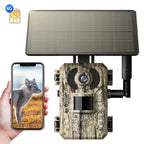 Cámara de Senderos Celular 4G LTE, Cámara para Juegos en Vivo 2K con Visión 360°, Tarjeta SIM Interna, Activación por Movimiento, Visión Nocturna a Color, Acceso Remoto desde Teléfono Móvil y Alimentada Solarmente