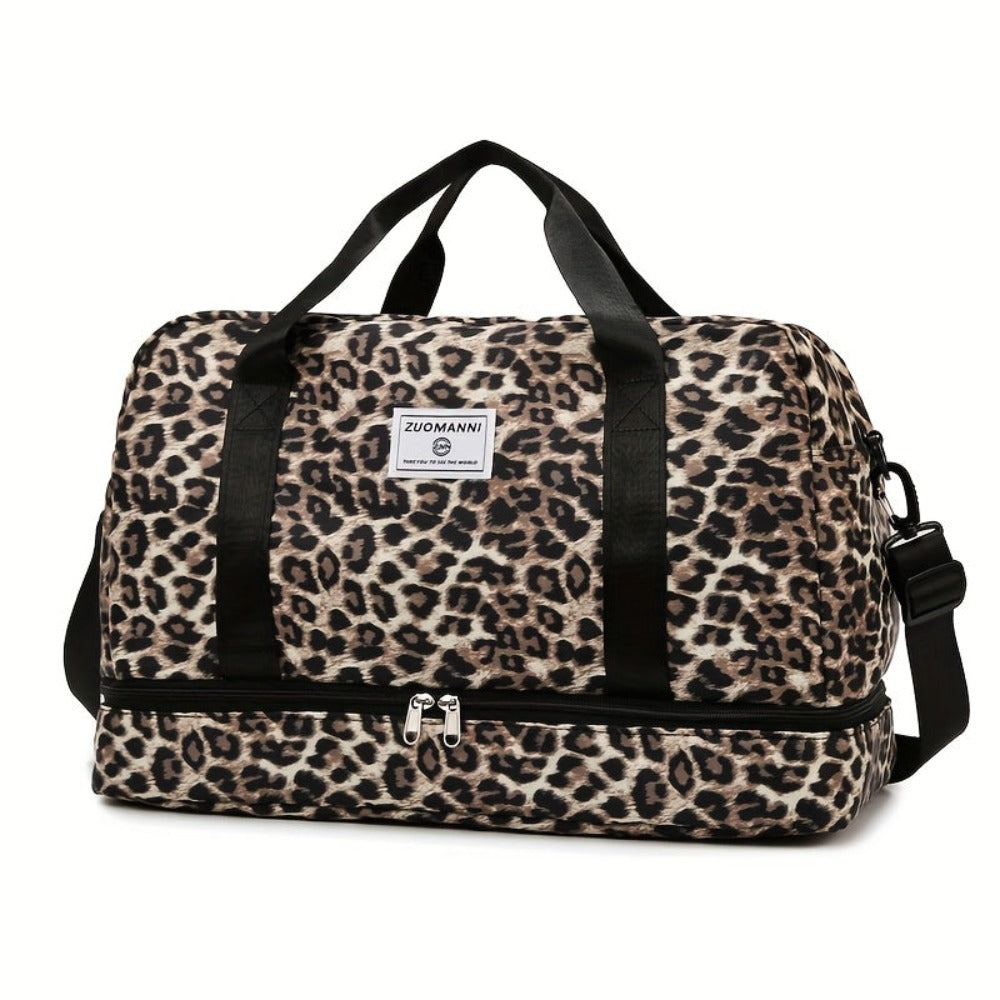 Maleta moderna con estampado de leopardo y amplio espacio, con compartimento separado para zapatos, correa de hombro ajustable, ideal para el gimnasio, yoga y escapadas de fin de semana, así como actividades de ocio y camping al aire libre